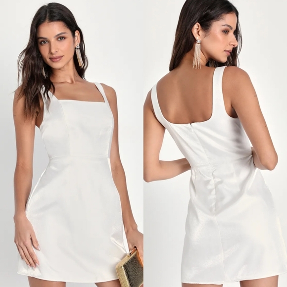 Lulus Gorgeous Aesthetic Ivory Taffeta Sleeveless Mini Dress S Wedding Party - Picture 1 of 9